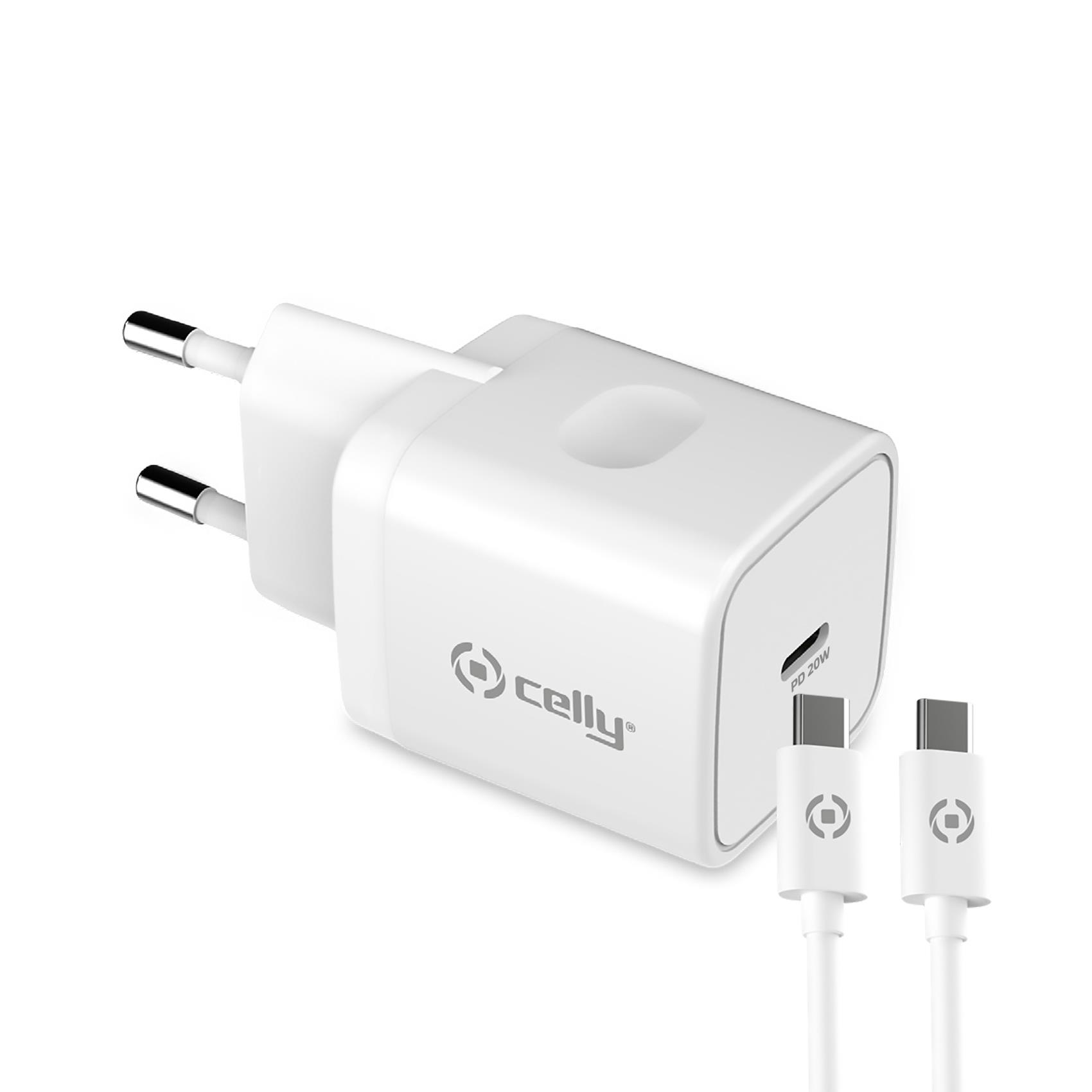 Celly TC USB-C 20W+USB-C CABLE WHITE